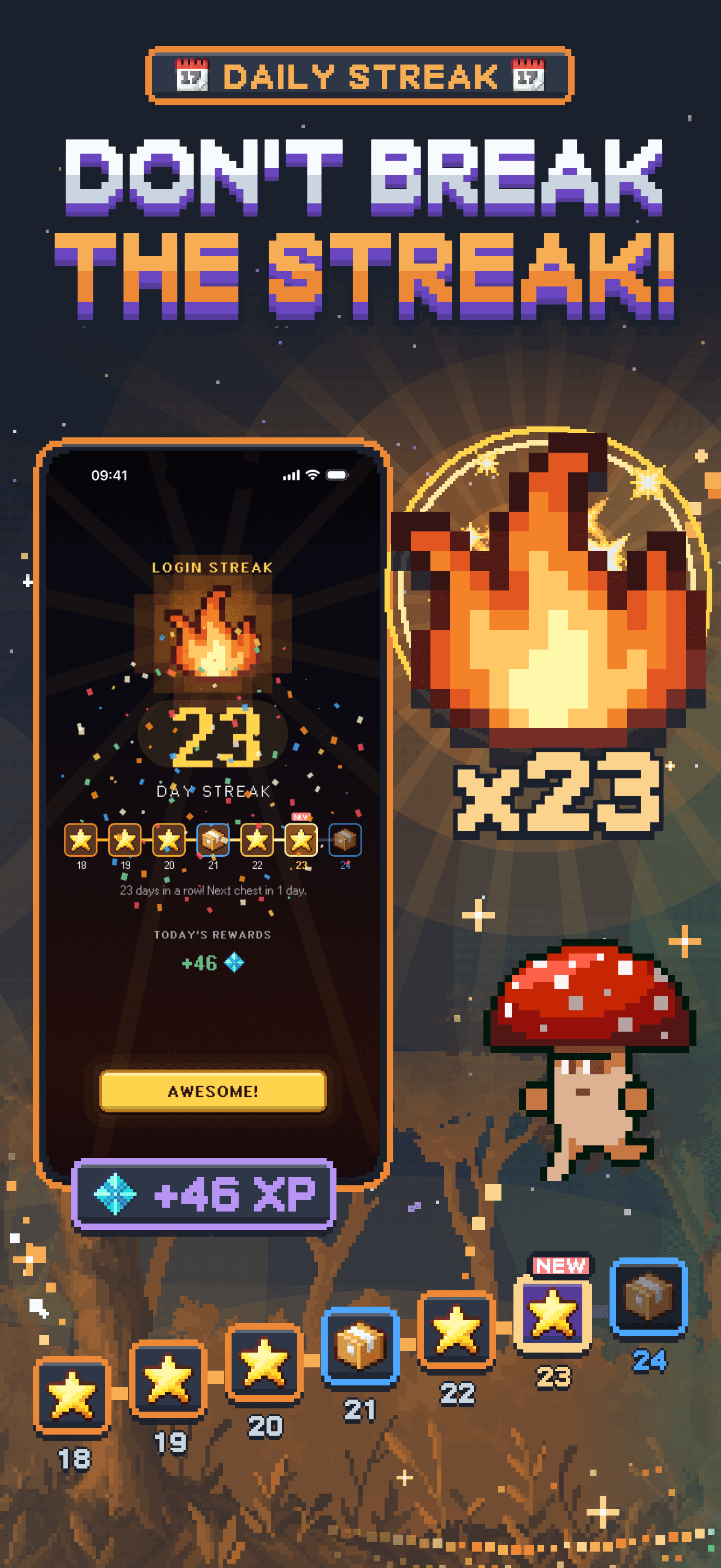 Don't break the streak! The daily streak screen.