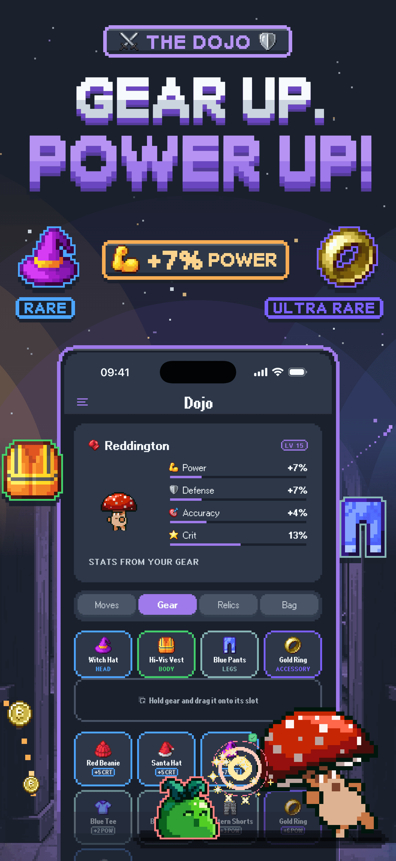 Gear up, power up! Equip gear in the Dojo.