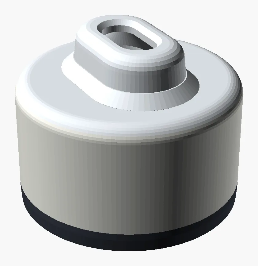CAD render of the collar: a short white cylinder with a raised oval mouthpiece and a dark skirt ring at the base.